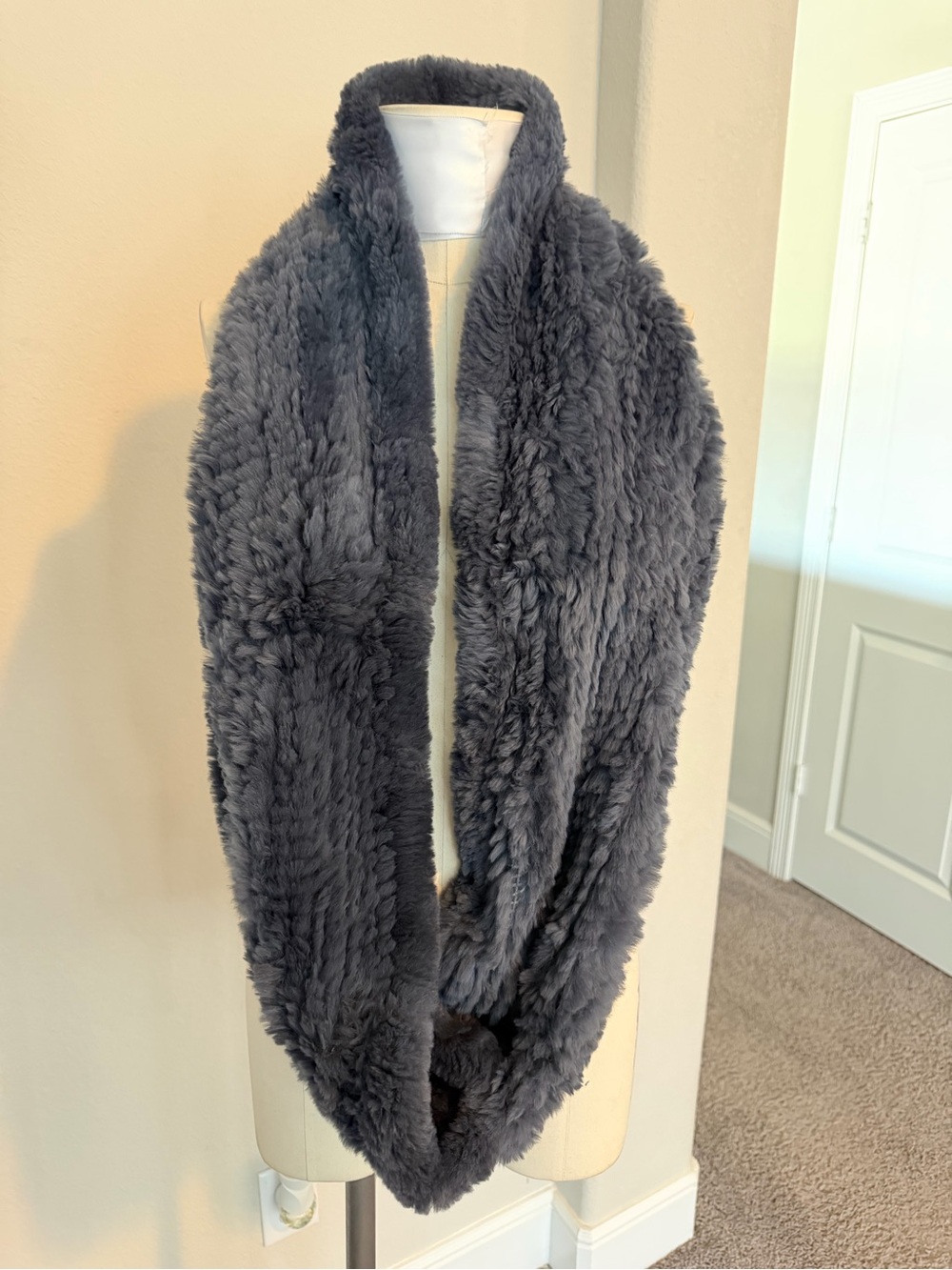 Navy Plush Fur Infinity Scarf